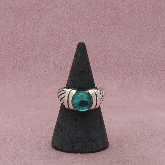 sterling silver round-cut teal cz ring size 7 - Picture 1 of 3